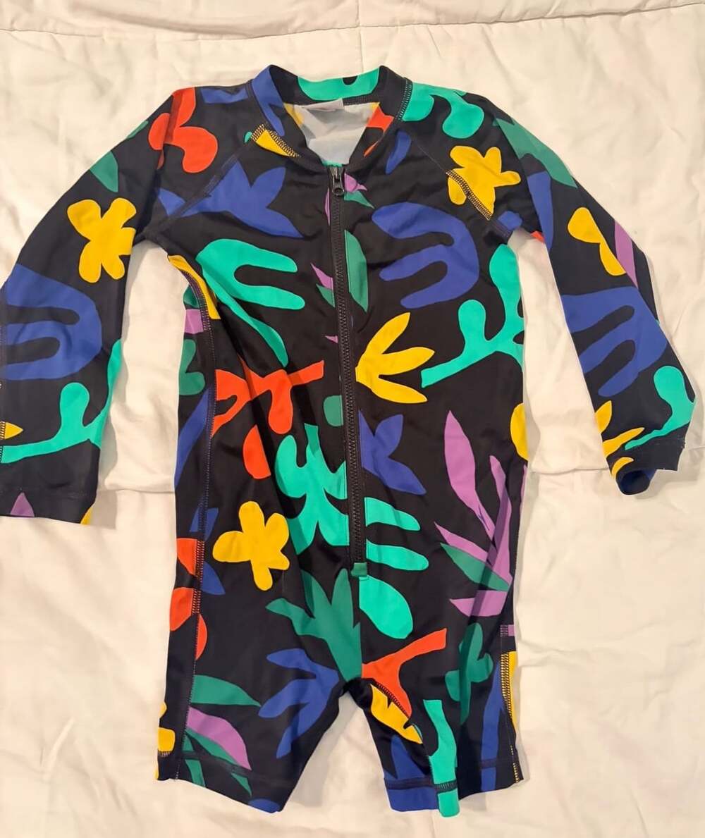 Hanna Andersson Long Sleeve Zip Unisex Swimsuit Multi Leafy Cascade Size 3T